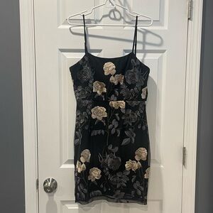 Lulu’s Floral Black Spaghetti Strap Minidress